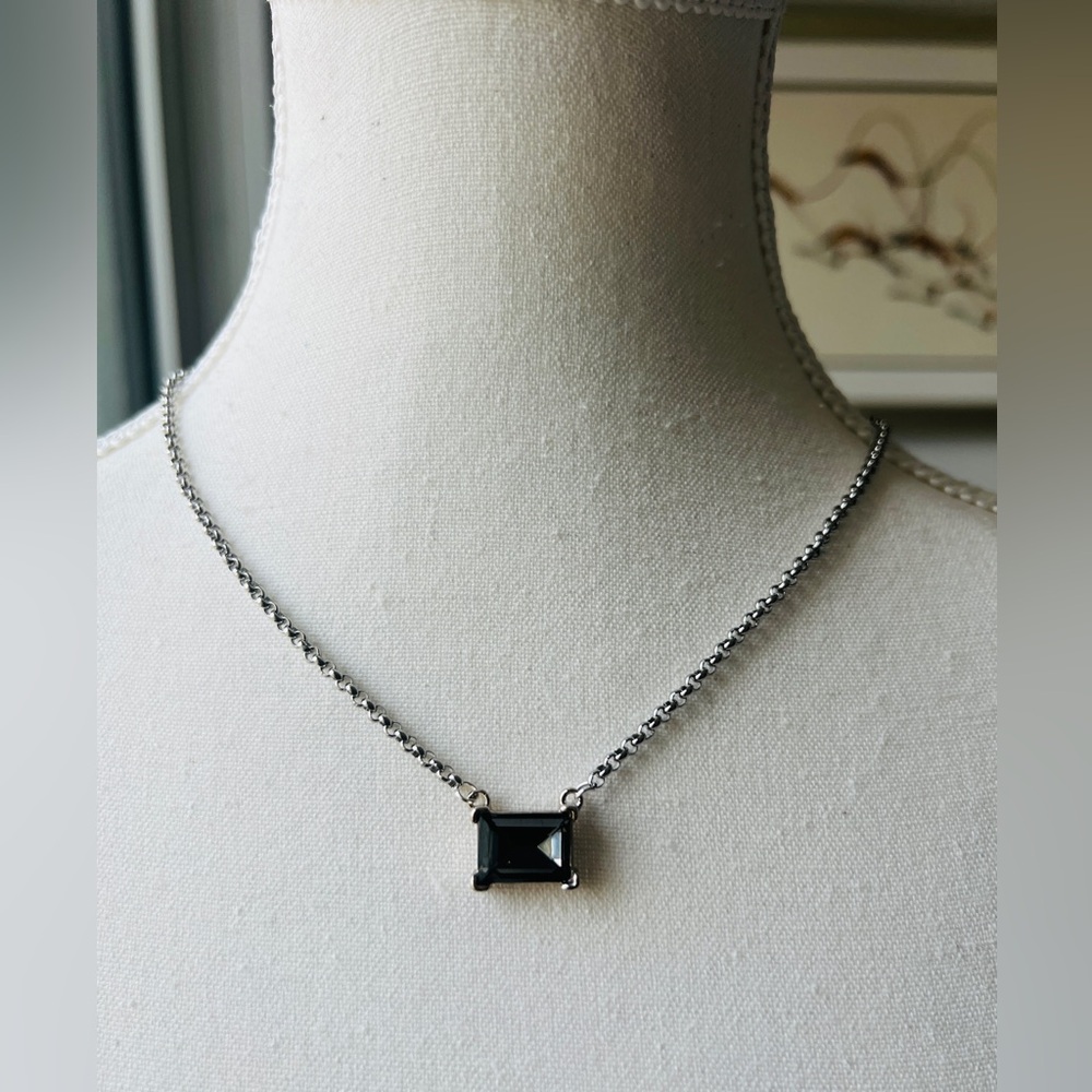 Silver Plated BVG Inspirito Chain with Black Diamond Glass Crystal Rectangle